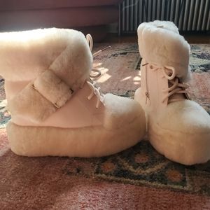 DollsKill New Pink Fuzzy Boots